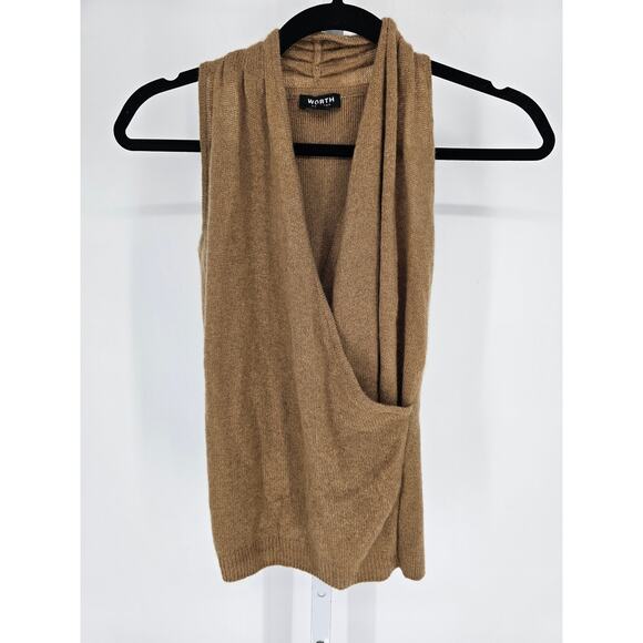 Worth Womens Sz S Cashmere Sleeveless Blouse Top Brown Faux Wrap - Picture 1 of 4